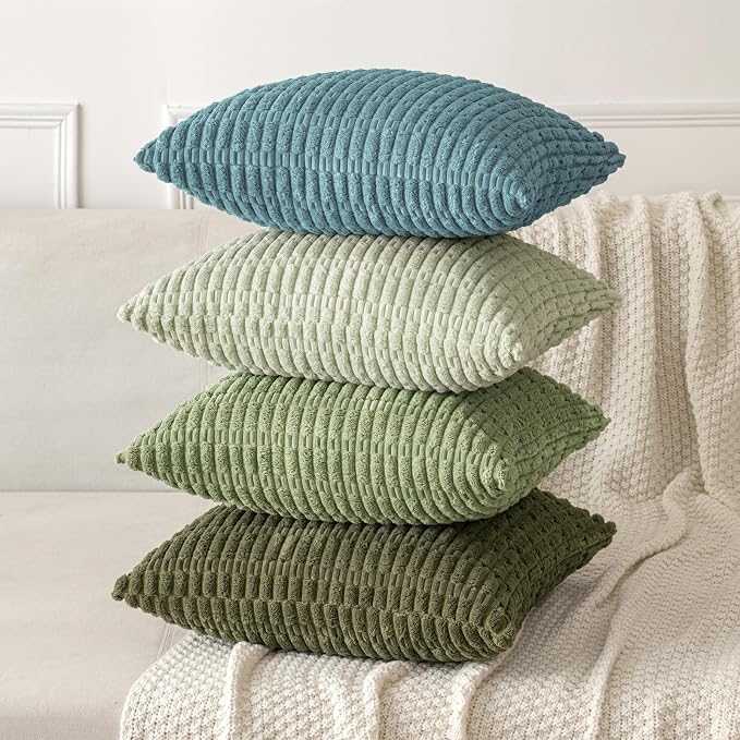 MIULEE Corduroy Decorative Throw Pillow Covers 20x20 Coastal Blue Pack of 2 | Soft Boho Striped Pillow Covers Modern Farmhouse Home Decor For Sofa Living Room Couch Bed