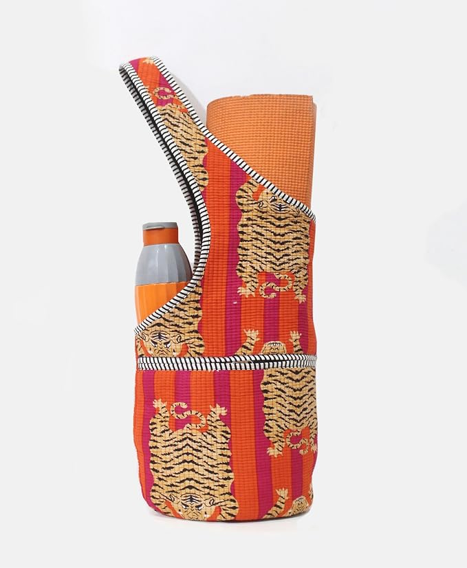 INDIAN CRAFT CASTLE Yoga Mat Bag | Tote Mat Bag | Sling Yoga Tote w/Large Side Pocket & Zipper Pocket | Yoga Mat Carrier Fits Most Size Mats