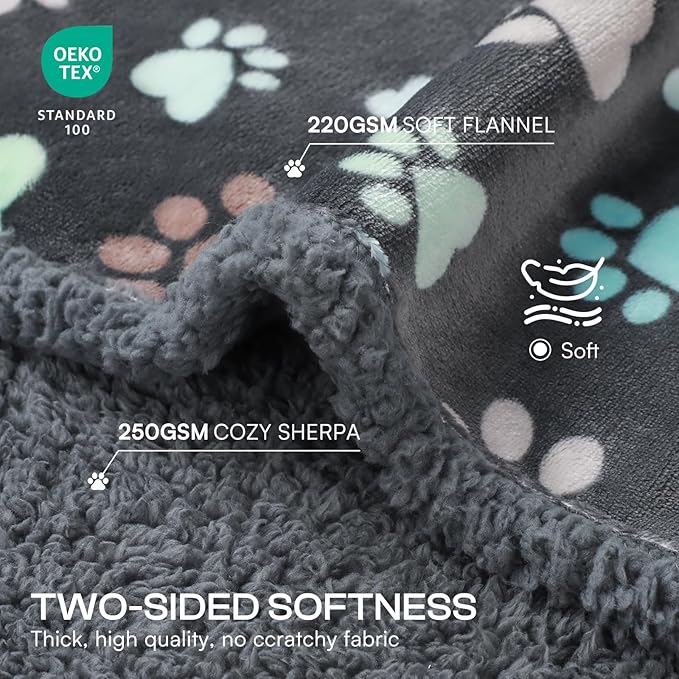 Luciphia Waterproof Dog Blanket Reversible Sherpa Fleece for Small Dogs Cat | Soft Print Pet Blanket Washable Pee Proof, Furniture Protector for Couch Sofa Bed Car, Cozy Throw (40" x 28", Grey Paw)
