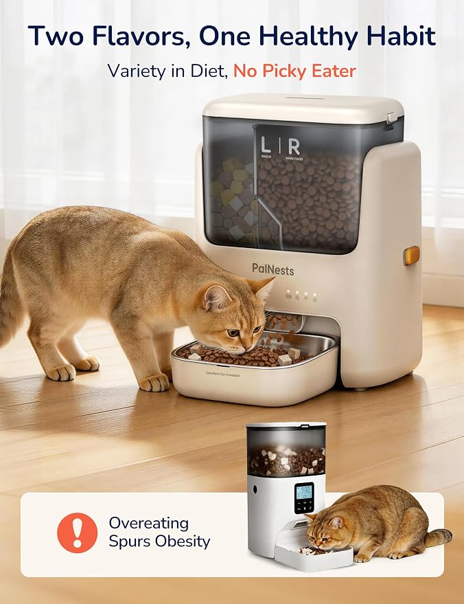 Automatic Cat Feeder 5L Dual Chamber, Timed 10 Meals WiFi | Pet Food Dispense Timed Feeding, 10 Meal Plans per Day, Smart Dry Food Dispenser with 2.4GHz/5GHz Wi-Fi Sardine Color