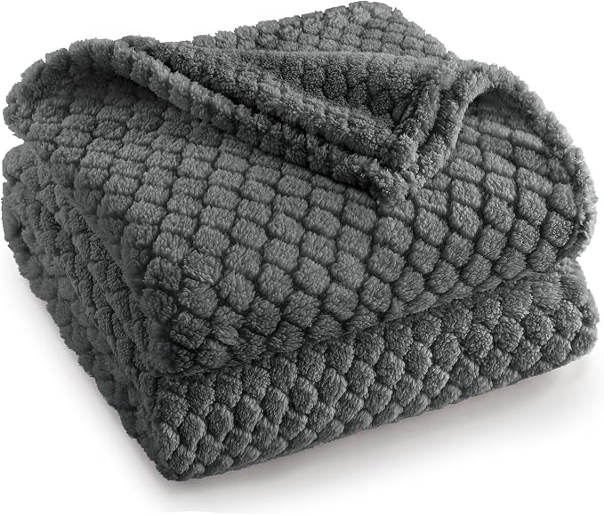 Exclusivo Mezcla Soft Fleece Throw Blanket for Couch, Dark Grey | Jacquard Lightweight Cozy Throws for Bed, Sofa, Breathable Decorative Fuzzy Textured All Season Use, 50x60 Inches