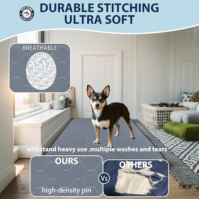 Bunlitent Reusable Pee Pads for Dogs 36"x72", 3 Pack, Reusable Puppy Pads | Grey, Reusable, Fast Absorbent, Waterproof, Anti-Slip, For Whelping, Training, Incontinence & Potty, For Dog Playpen, Crate