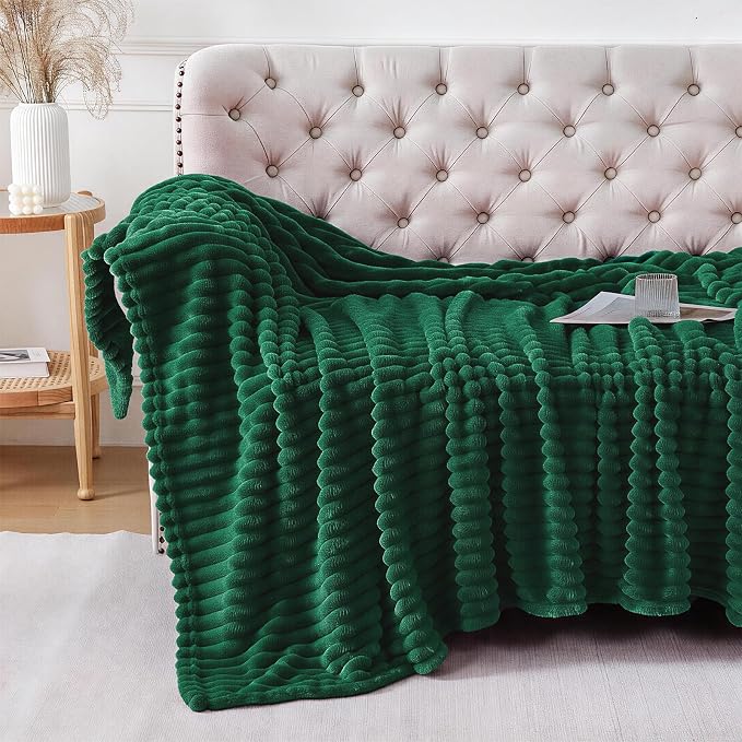 Christmas Green Throw Blanket for Couch Sofa 60"x80" Striped Design | Fleece Blankets Room Home Decor Lightweight Plush Soft Cozy Gifts for Women Mom