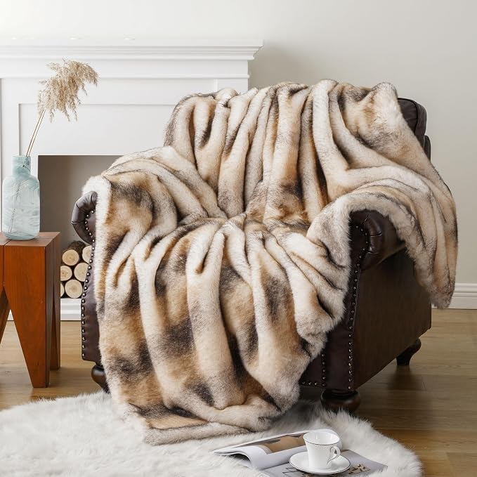 BATTILO Luxury Faux Fur Throw Blanket for Couch, 50"x60", Thick, Smoothly | Super Soft Warm Furry Fuzzy Fluffy Cozy Mink Fur Blanket for Bed, Sofa, Chair, Living Room, Bright Colors