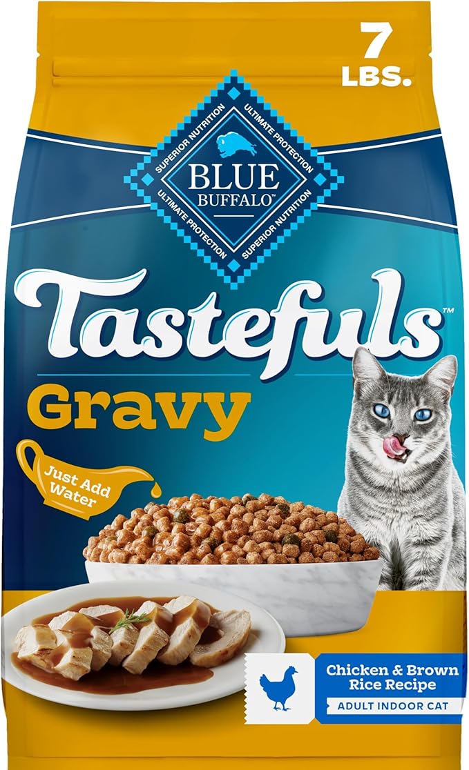 Blue Buffalo Tastefuls Irresistible Gravy Experience Chicken Cat Food, 7 lb | Indoor Adult Cat Formula, Add Warm Water for Real Gravy, Supports Digestion & Coat Health