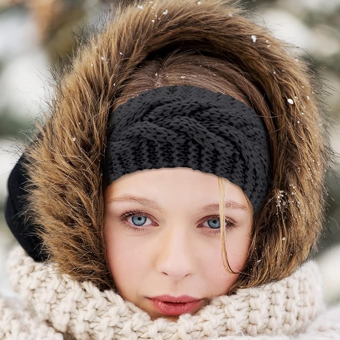 4 Pieces Winter Ear Warmers Headbands Women Warm Knitted Headband Braided Crochet Head Wraps for Girl (Khaki, Dark Grey, Beige, Black)