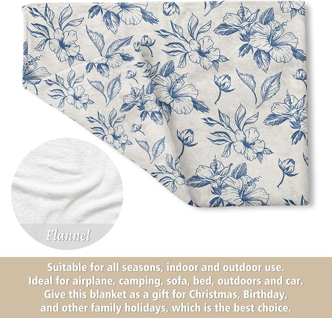 Gifts for Mom, Mom Birthday Gifts from Daughter Son, To My Mom Blanket | I Love You Mom Gifts for Birthday, Christmas, Mothers Day, Blanket for Mom with Hibiscus Flowers Print, 60" x 50", Blue