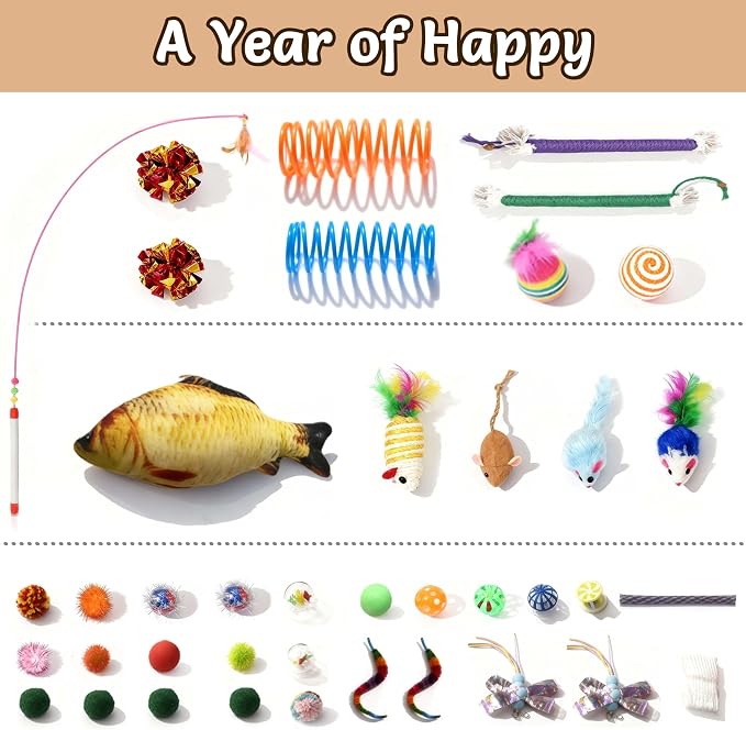 Cat Tunnel Bed with 40 Pcs Interactive Cat Toys, White | Cat Tube with Kitten Toys for Indoor Kittens, Collapsible Play Tunnel, Cat Gifts