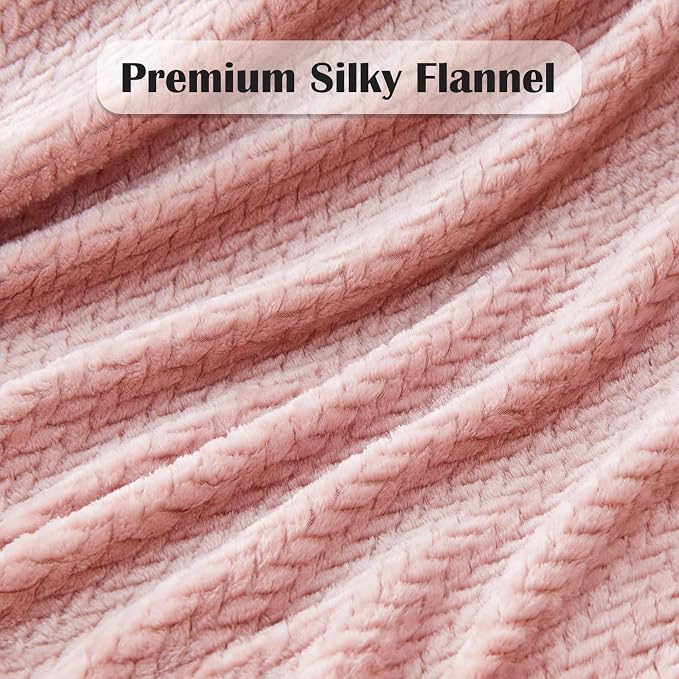 NEWCOSPLAY Fleece Leaves Pattern Throw Blanket, Dusty Pink, 50"x60" | Super Soft Throw Blanket, Lightweight Cozy Bed Sofa Blanket, Premium Silky Flannel Fleece, Travel Blanket for All Season Use
