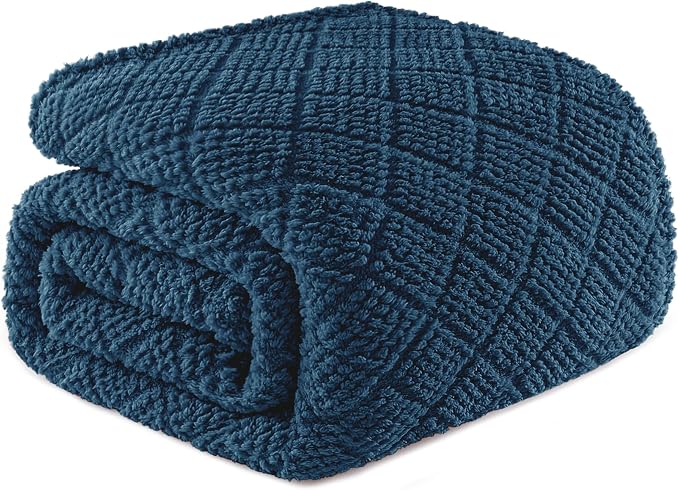 Whale Flotilla Soft Fleece King Size Blanket for Bed, Navy Blue | Jacquard Waffle Blankets for Home Decor, Lightweight and Cozy, All Season Suitable, 90x104 Inch