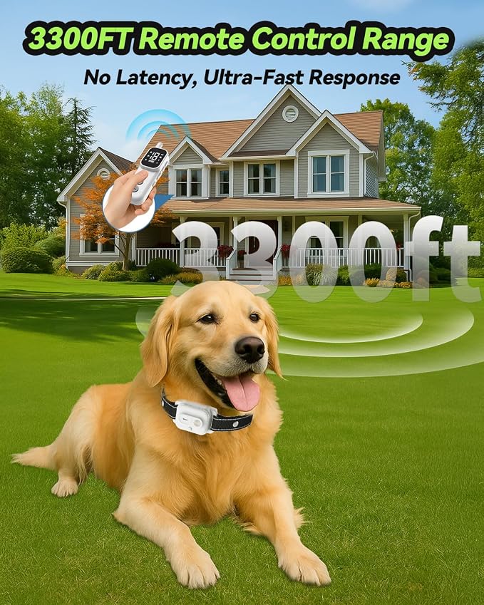 Dog Shock Collar, Dog Training Collar with Remote Control 3300FT Range, Electric Collar with Smart Light, Rechargeable Waterproof E Collar for Small Medium Large Dogs