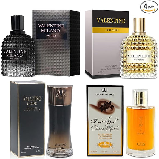 A CENTER Men's Cologne Gift Set Include Valentine Milano,Valentine,Choco Musk & Amazing Code Gold - 3.4 Fl Oz Each | Vanilla Bourbon, Leather & Amber Floral Fragrance | Luxury Eau de Toilette
