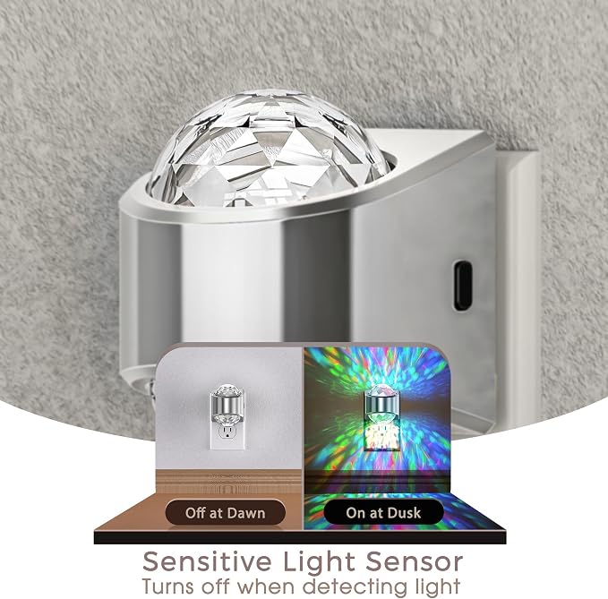 Night Lights Plug into Wall, Projector Night Light for Bedroom | Silver Night Light Projector for Kids, 9-Color RGB Galaxy Nightlight, Dusk to Dawn Sensor for Bathroom,Home Gaming Room Decor