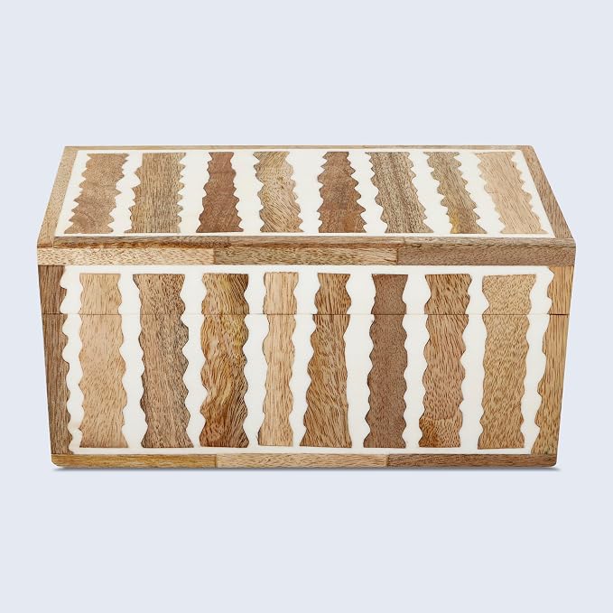 Handicrafts Home Large Decorative Storage Box with Lid Wooden Memory Box Keepsake Storage Box Photo Storage Organizer – Resin Inlay Kept Safari Collection - 10x5x5