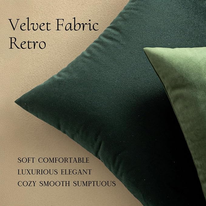 MIULEE Velvet Throw Pillow Covers 20x20 Inch Pack of 2 Army Green | Soft Solid Decorative Pillow Covers, Modern Luxury Home Decor, for Couch Chair Sofa Bedroom Livingroom
