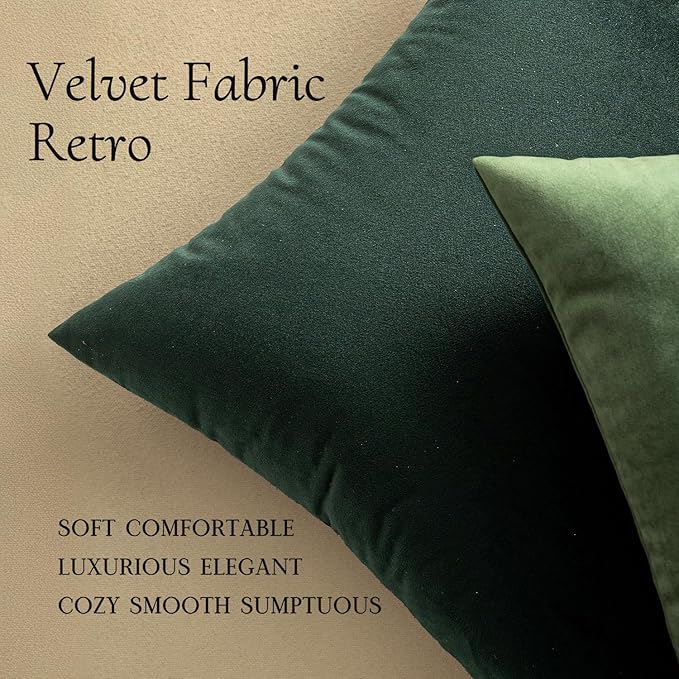 MIULEE 26x26 Inch Pack of 2 Euro Velvet Throw Pillow Covers Army Green | Soft Solid Decorative Euro Sham, Modern Luxury Home Decor, for King Bed Sofa Couch Bedroom Livingroom