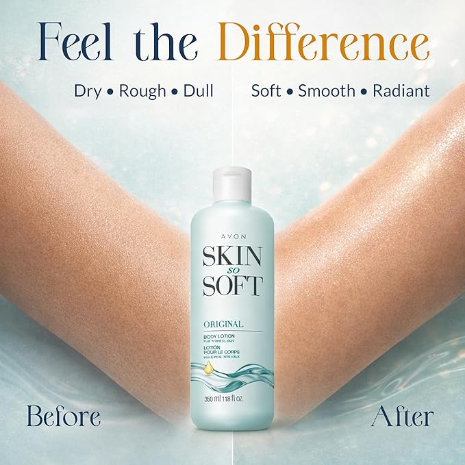 Avon Skin So Soft Original Body Lotion for Women, Paraben-Free Moisturizing Hand and Body Lotion for Dry Skin with Jojoba Oil, Non-Greasy Lightweight Body Moisturizer, 24-Hour Hydration, 11.8 fl oz