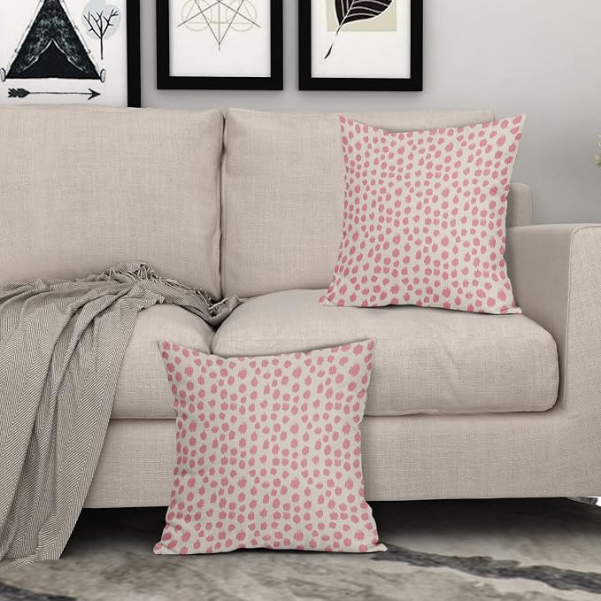 Pink Cream Pillow Covers 22x22 Set of 2 Boho Design Polka Dot Throw Pillows Modern Brush Strokes Print Decorative Outdoor Pillowcase Square Cushion Cover Linen Pillow Case for Home Sofa Couch Bed