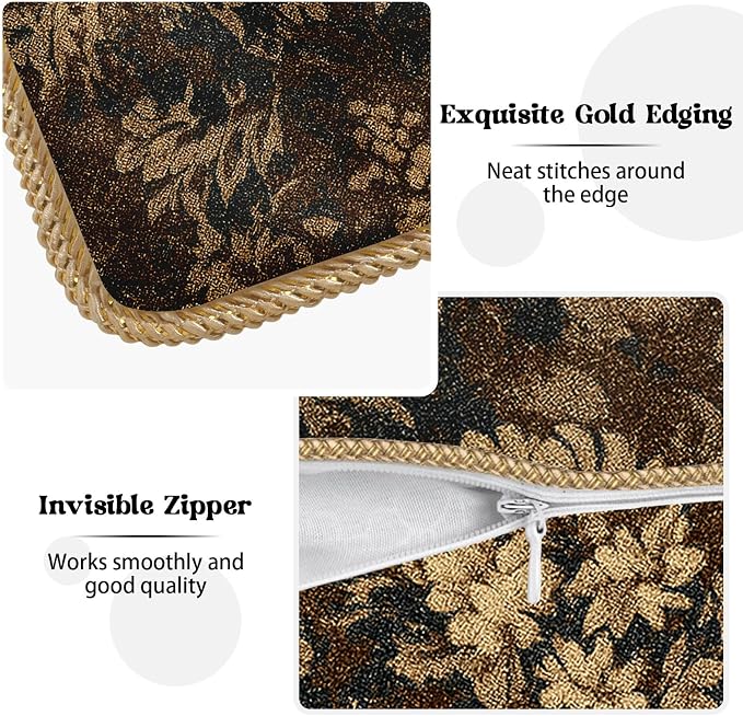 Neutral Flowers Dark Brown Soft Velvet Throw Pillow Covers Set of 2 Boho Vintage Abstract Floral Decorative Pillow Covers 20x20 Inch Retro Bohemian Pillow Case For Sofa Couch Farmhouse Home Decor