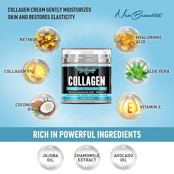 Neubeautics Collagen Cream For Face - Anti Aging Night Women Made In USA Wrinkle With Retinol Hyaluronic Acid Firming & Hydrating Effect Facial Cream, 50 ml (Neubeautics)