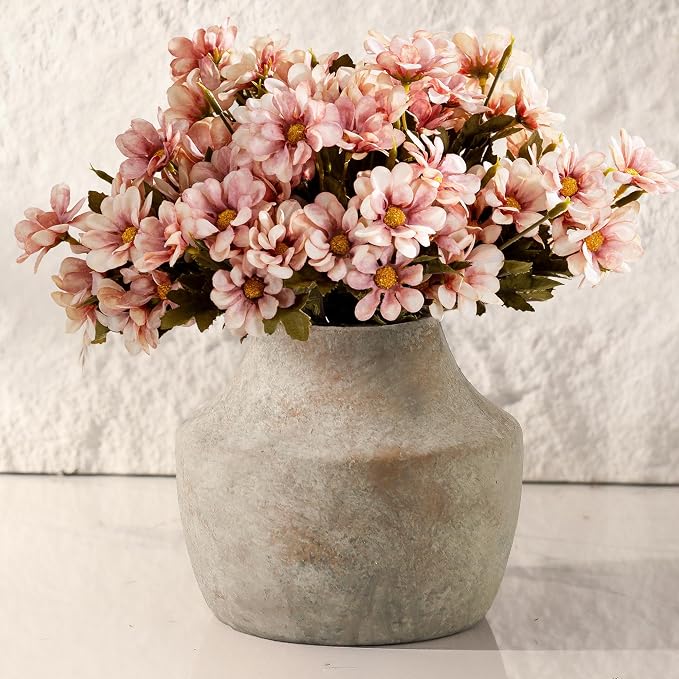 Mitt&Ditt Ceramic Flower Vase, 5.3 inch Pottery Farmhouse Rustic Vase, Handcrafted Weathered Vases, Small Flower Terracotta Vases for Home Decor, Living Room, Table, Shelf, Mantel, Neutral