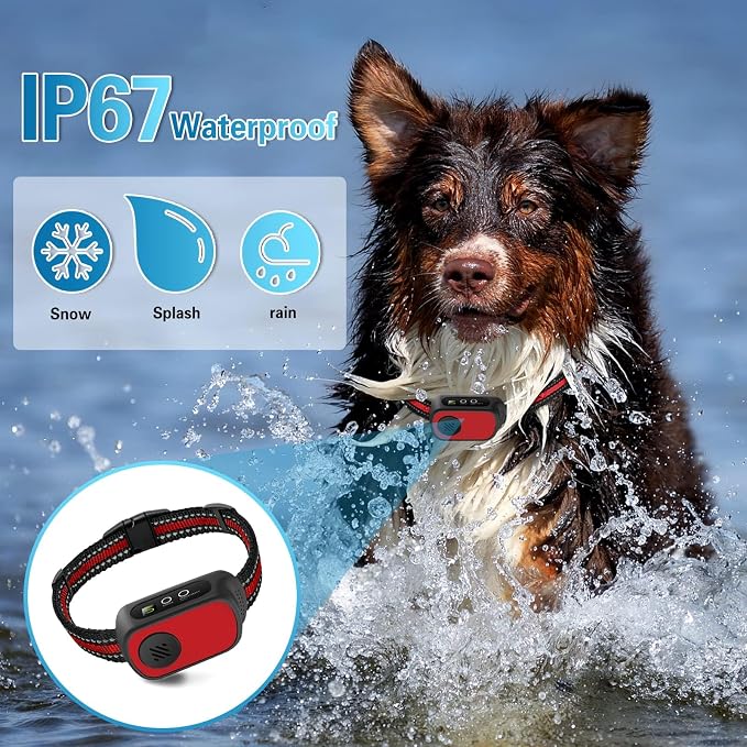 Dog Bark Collar for Large Medium Small Dogs, Rechargeable Smart Bark Collar, Anti Barking, Humane Dog Training Device with 5 Adjustable Sensitivity Beep Vibration(Red)