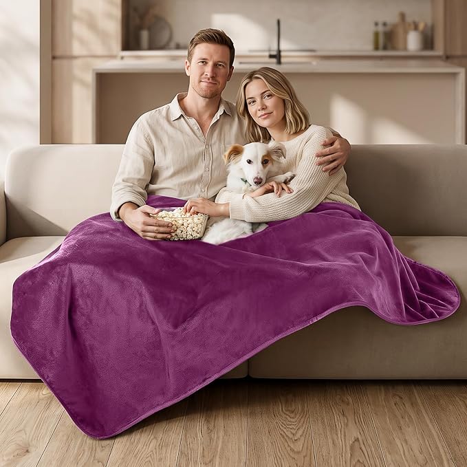 Waterproof Blanket for Queen Bed, Couch, and Sofa, 80"x90", Puppy | Reversible Soft Flannel Throw, Furniture Protector, Spill-Proof, for Family, Dog, Cat, Camping, Travel, Noise Free
