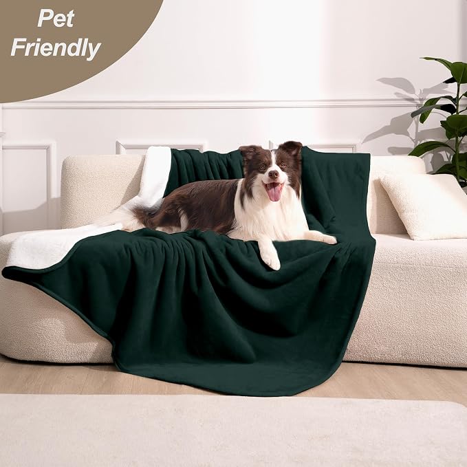 gogobunny Waterproof Bed Blanket, Reversible Sherpa Fleece Throw Blanket for Dog Puppy Cat, Furniture Cover Protects Bed Couch Sofa from Liquid Pee and Pet Fur (Forest Green, 30x40 inches)