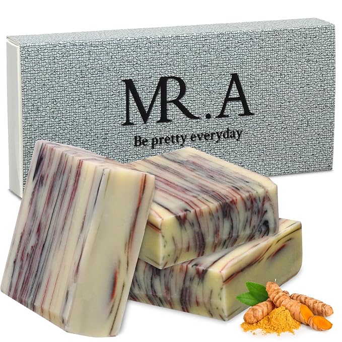 MR.A 3 Pack Organic Turmeric Soap Bar for Face & Body Cleanser, Smooth Skin and Moisturizing, All Natural Tumeric Soap, Handmade Ginger
