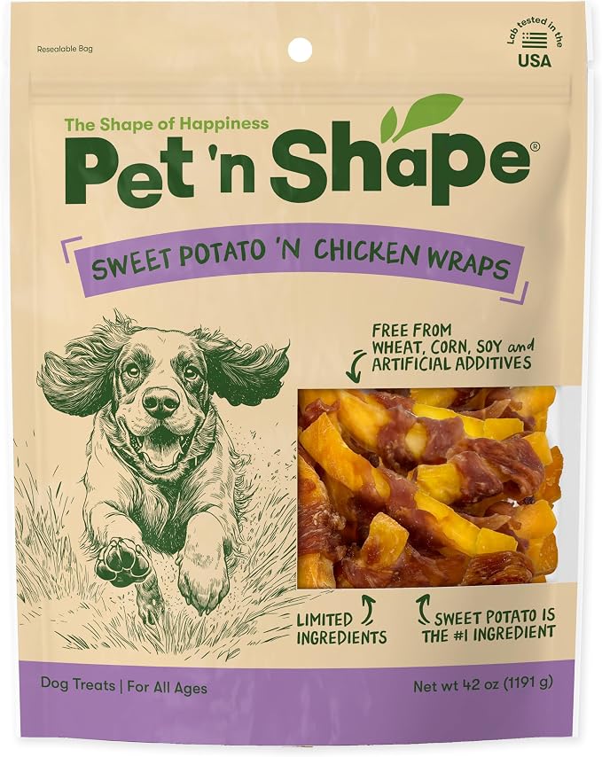 Pet 'n Shape Sweet Potato Chews – Natural Chicken Wrapped Sweet Potato Dog Treats - 42 Ounce | Premium chicken breast, Sweet potato recipe, Limited ingredients, Wheat and soy free, Bite-sized snack, For all life stages