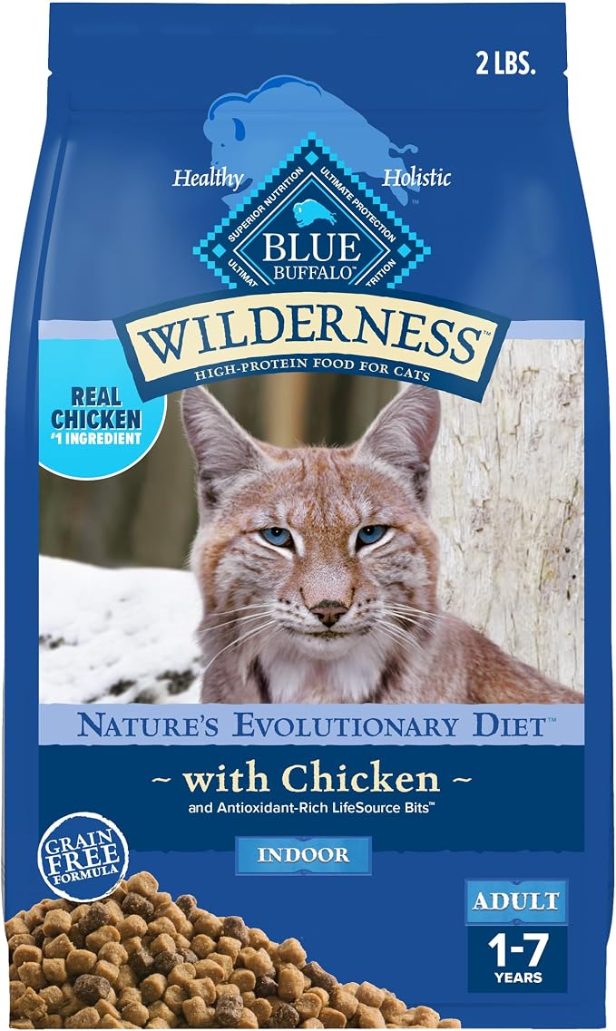 Blue Buffalo Wilderness Chicken Adult Indoor Dry Cat Food, Grain-Free, 2 lb | High Protein, Real Chicken #1 Ingredient, Supports Immunity with Antioxidant-Rich LifeSource Bits, Promotes Healthy Digestion