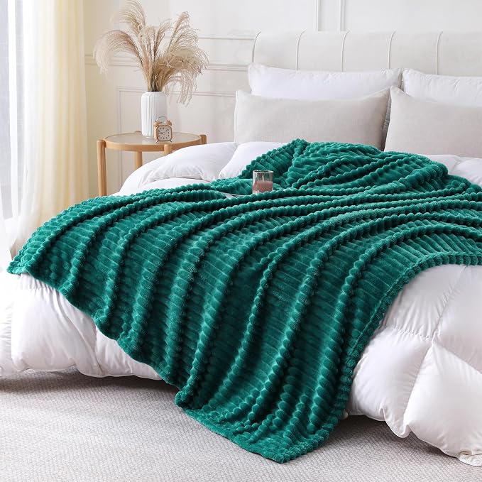 Teal Throw Blanket for Couch Sofa 50x60 inches Striped Design | Fleece Blankets Room Home Decor Lightweight Plush Soft Cozy Gifts for Women Mom