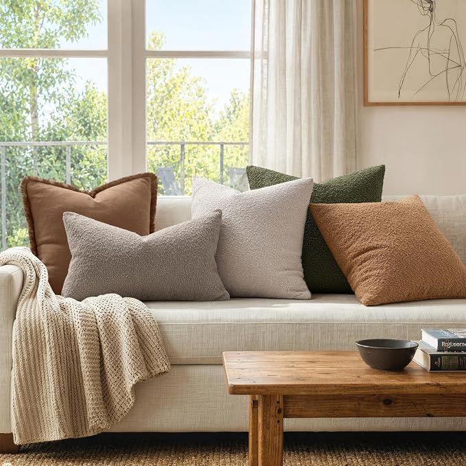MIULEE 20x20 Decorative Lumbar Boucle Couch Pillow Covers Beige | Set of 2 Textured Neutral Throw Pillow Covers, Accent Solid Pillowcases, Sofa Living Room Home Decor