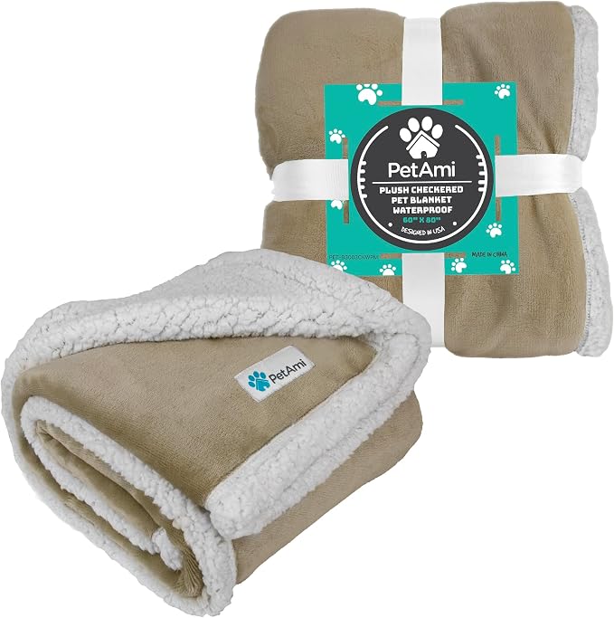PetAmi Waterproof Dog Blanket for Small Dog Puppy Cat, 29x40, Taupe | 460 GSM Sherpa Fleece Reversible, Pee Proof Pet Blanket, Furniture Protector Cover for Couch Sofa Kennel, Washable