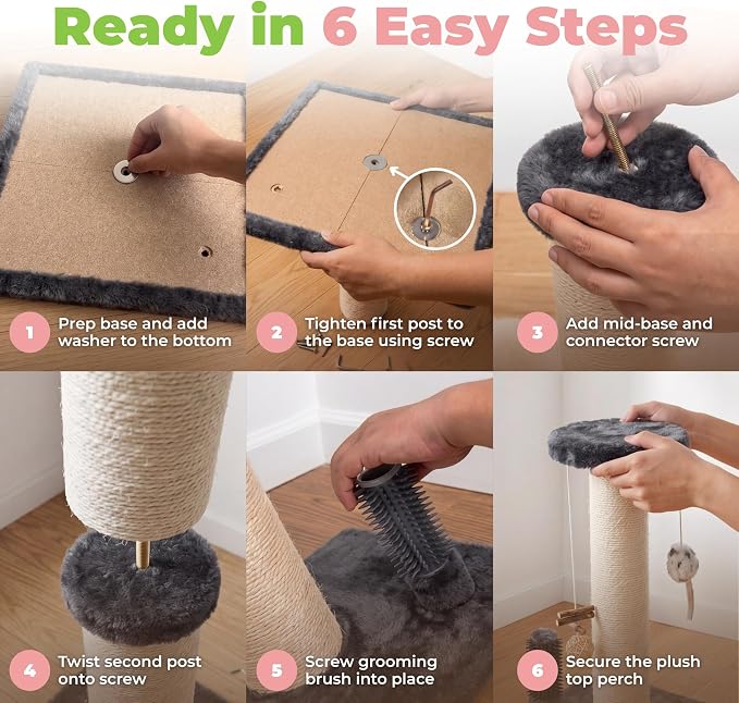 Best Pet Supplies Catify Cat Scratching Post - Gray H: 33" | 15" x 15" x 33", Interactive Cat Pole, Built-In Toys, Durable Sisal, Furniture Protector, For Indoor Kittens and Cats