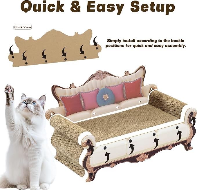 Luxury Cat Scratcher Sofa Bed, Cardboard Couch Shape Scratching Lounge, for Indoor Cats Kittens Kitties Rest&Play（23.6''*9.8''*12.6''）