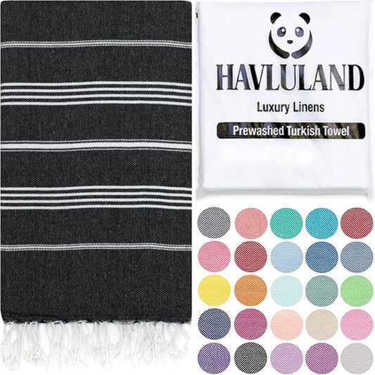 HAVLULAND Turkish Beach Towels, Oversized 40"x72" Turkish Bath Towel, Highly Absorbent Quick Dry Sand Free Beach Towels for Beach Pool Spa Gym Yoga Travel Camping Picnic Blanket - Black