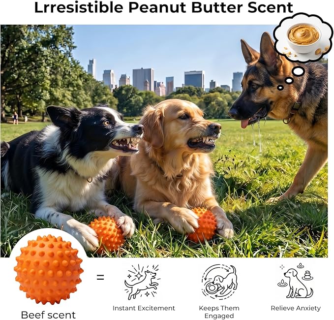 Peanut Butter Flavored 2 Pack 3.5'' Squeaky Ball for Dogs, 25-80lbs