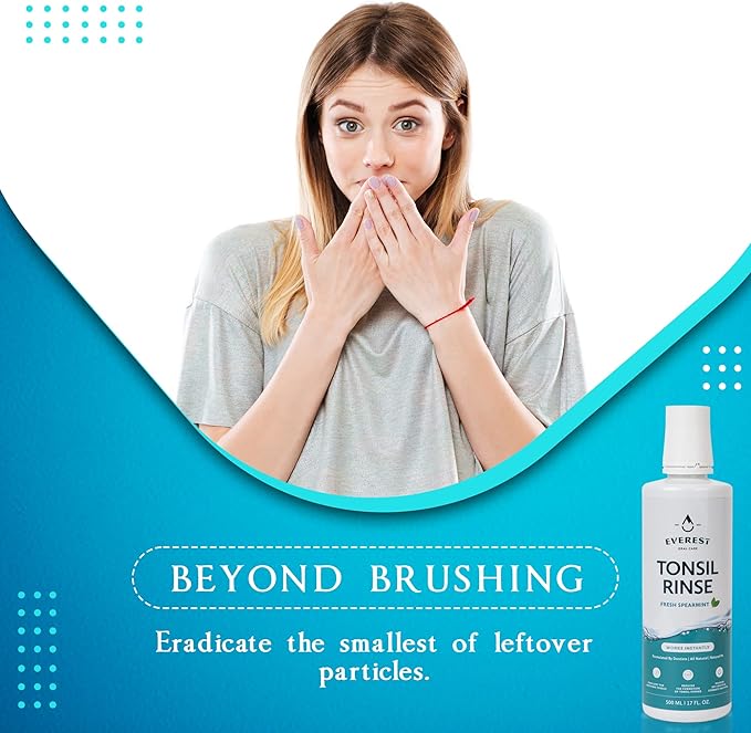 Everest Mouth Wash & Tonsil Stone Remover – Natural Mouthwash or Oral Rinse Liquid to Help Soothe Tonsils, Bad Breath, & Relieve Dry Mouth - Alcohol Free Treatment (17 fl oz (3 Pack), Spearmint)