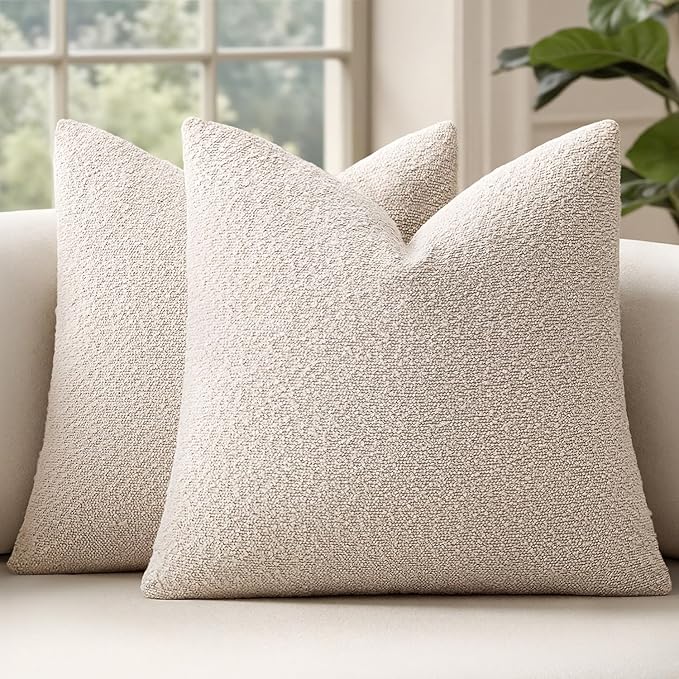 MIULEE 26x26 Decorative Euro Sham Boucle Couch Pillow Covers Beige | Set of 2 Textured Neutral Throw Pillow Covers, Accent Solid Pillowcases, Sofa Living Room Home Decor