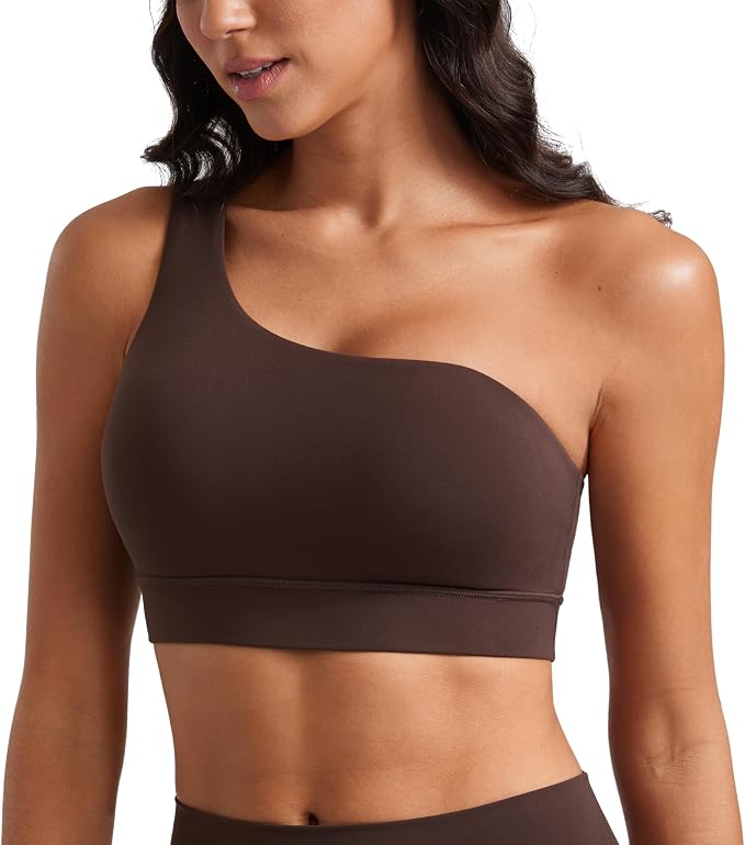 CRZ YOGA Butterluxe One Shoulder Sports Bras for Women - Sleeveless One Strap Low Impact Asymmetrical Workout Yoga Tops
