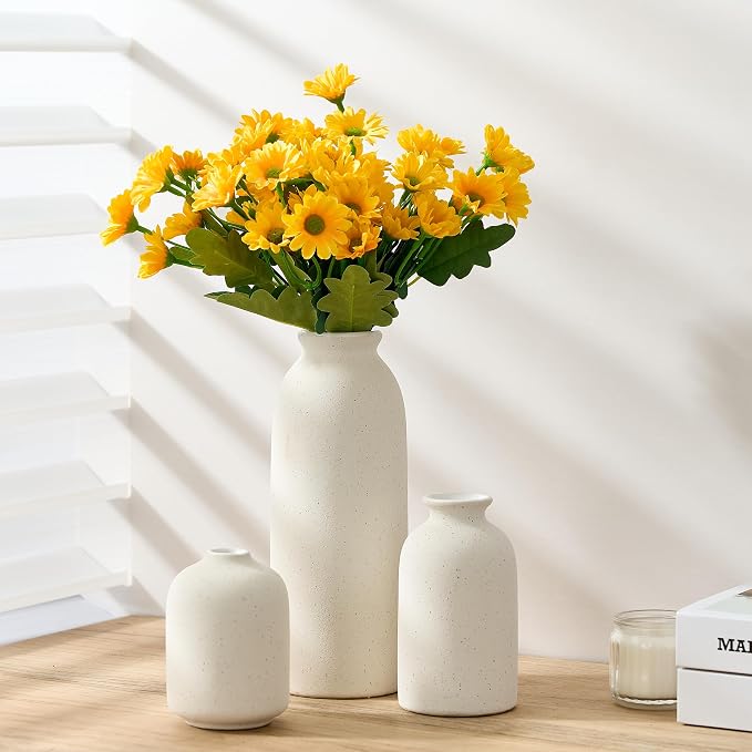Ceramic Vase Set of 3, Decorative Nordic Minimalist Vases Home Decor for Living Room Kitchen Bedroom Entryway Mantel Table, Modern Decor for Bouquet Pampas Grass Dried Fresh Flowers- Cream White