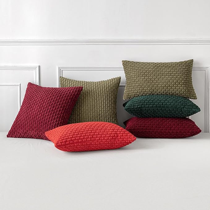 MIULEE Decorative Throw Pillow Covers 18x18 Olive Green Textured Corduroy | Pack of 2 Striped Pillow Covers Modern Farmhouse Coastal Home Decor for Couch Bed Sofa Living Room