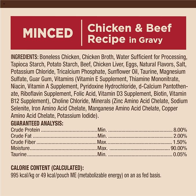 Wellness CORE Tiny Tasters Minced Adult Wet Cat Food, Natural, Protein Rich, Grain Free, Chicken and Beef Recipe, 1.75 oz, Pack of 12 Pouches