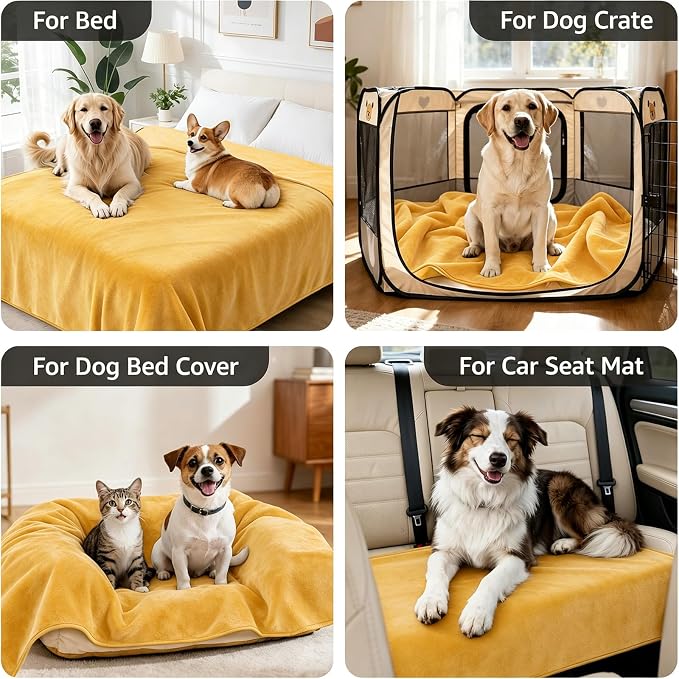 LOOBANI Waterproof Puppy Blanket for Dog Crate, 30"x40", Yellow | Ideal for Small Medium Dogs Cats Bed, Double-Side Flannel Reversible, Liquid Pee Proof Stain-Proof for Furniture Protection