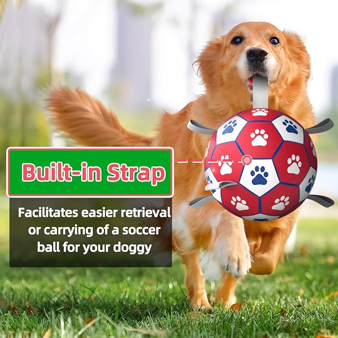 Diman Herding Ball for Dogs Large, 9 Inch Dog Soccer Ball with Straps