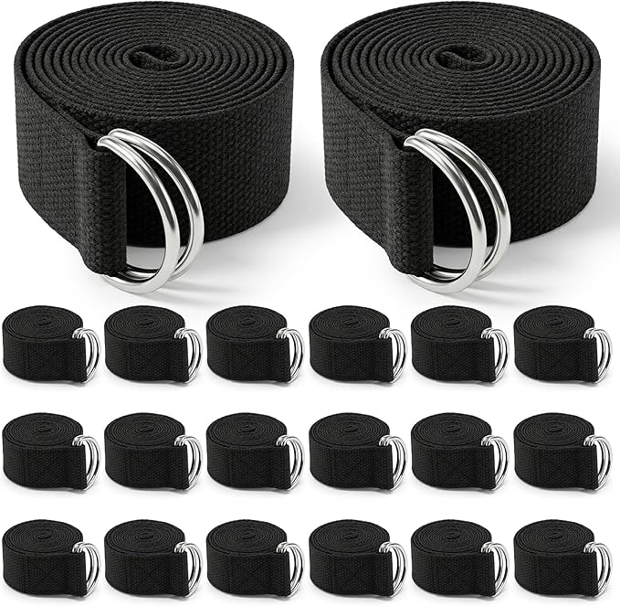 20 Pcs Yoga Mat Strap & Yoga Straps for Stretching, 6ft Adjustable Exercise Stretch Band with Metal D Ring Buckle for Pilates, Fitness, Gym Workout, Dance, Physical Therapy (Black)