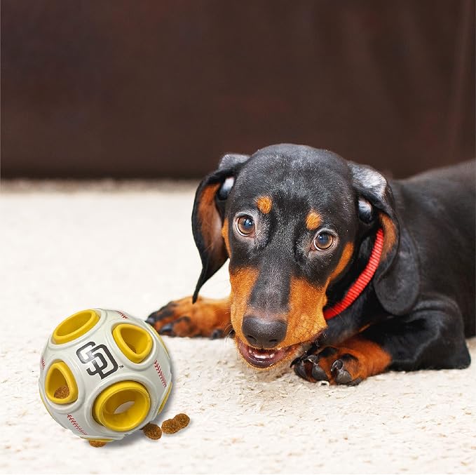 Pets First MLB San Diego Padres Baseball Treat Dispensing Toy for Dogs and Cats - Interactive Fun Natural Rubber Ball for Feeding