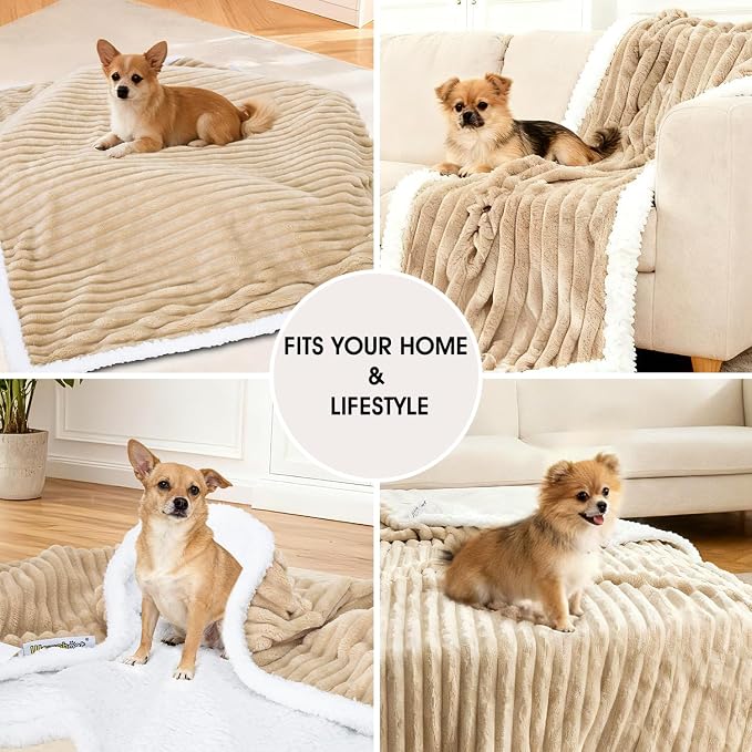 Waterproof Dog Blanket Brown 40x50 in | Soft Pet Cat Blanket Cozy Calming Sherpa Corduroy Fleece Reversible Furniture Bed Protector for Dogs Cats Machine Washable