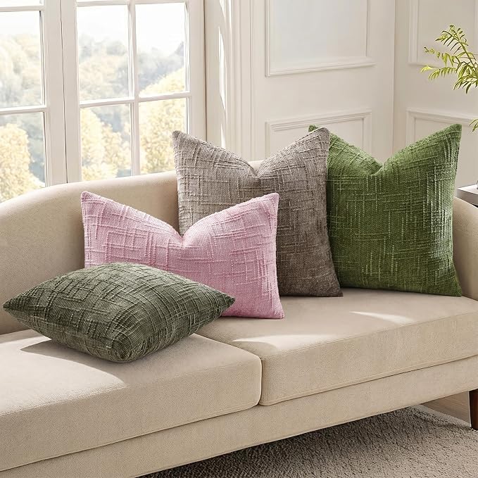 decorUhome Textured Chenille Throw Pillow Covers 26x26 Set of 2 Blush Pink | Fall Modern Farmhouse Soft Cozy Slubby Couch Pillow Cases Boho Decorative Pillow Cases for Bed Sofa Living Room Home Decor